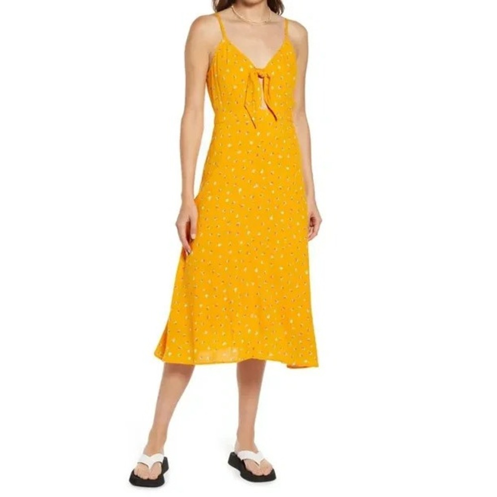 BP. Tie Detail Crepe Sundress In Orange Sal Retro Ditsy‎ Women's Size XS